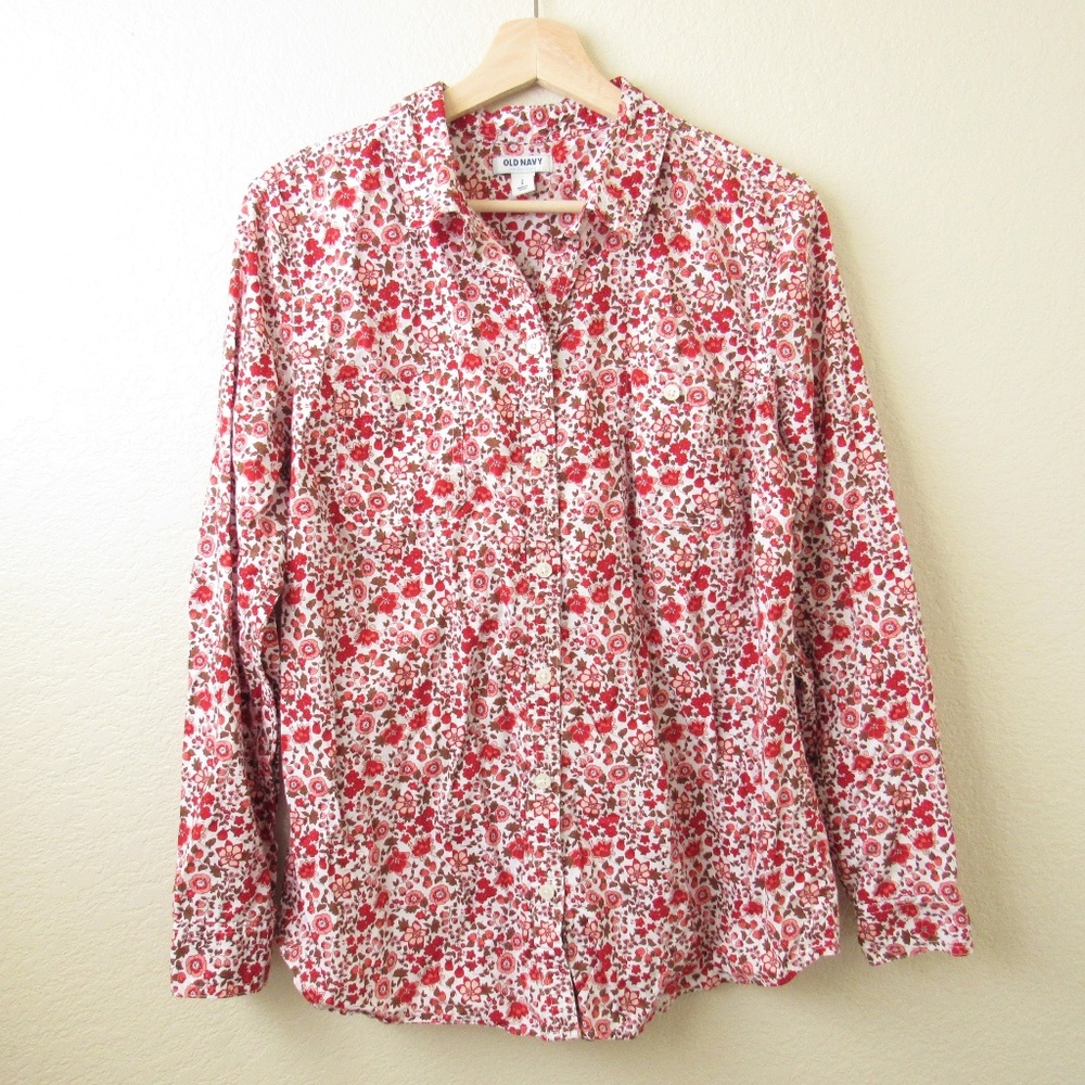 Old Navy • Red Floral Button Down